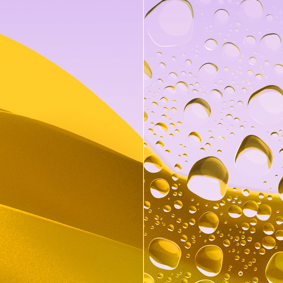 Imágenes divididas de un lente transparente y limpio con ZEISS DuraVision Gold UV y un lente con gotas de agua.