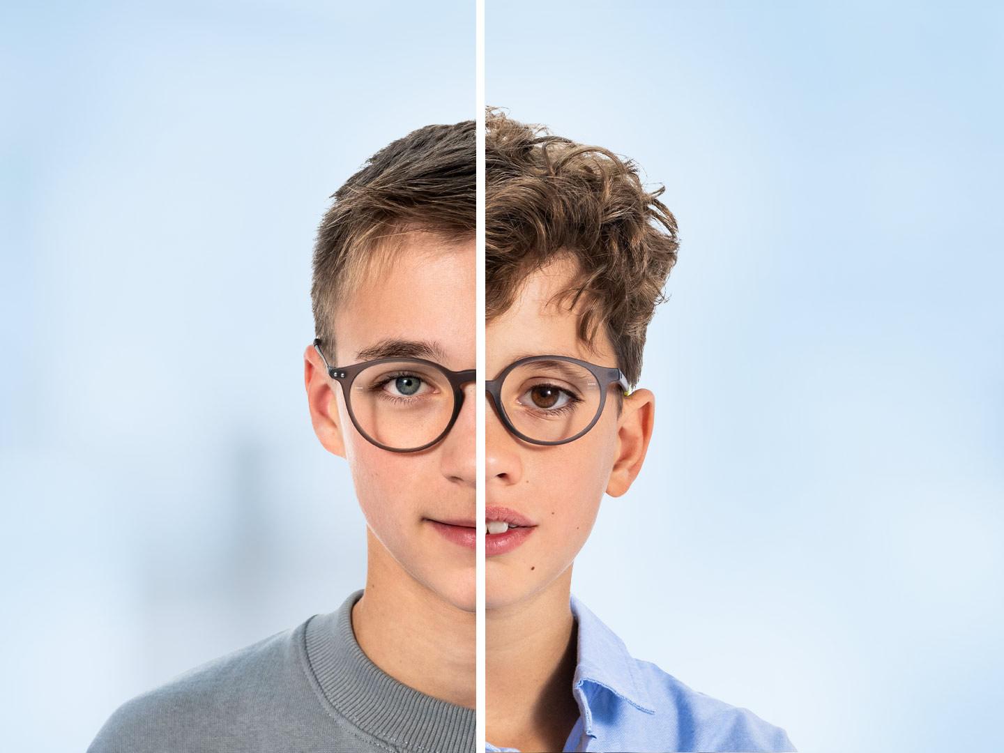 La mitad del rostro de un adolescente junto a la mitad del rostro de un niño.