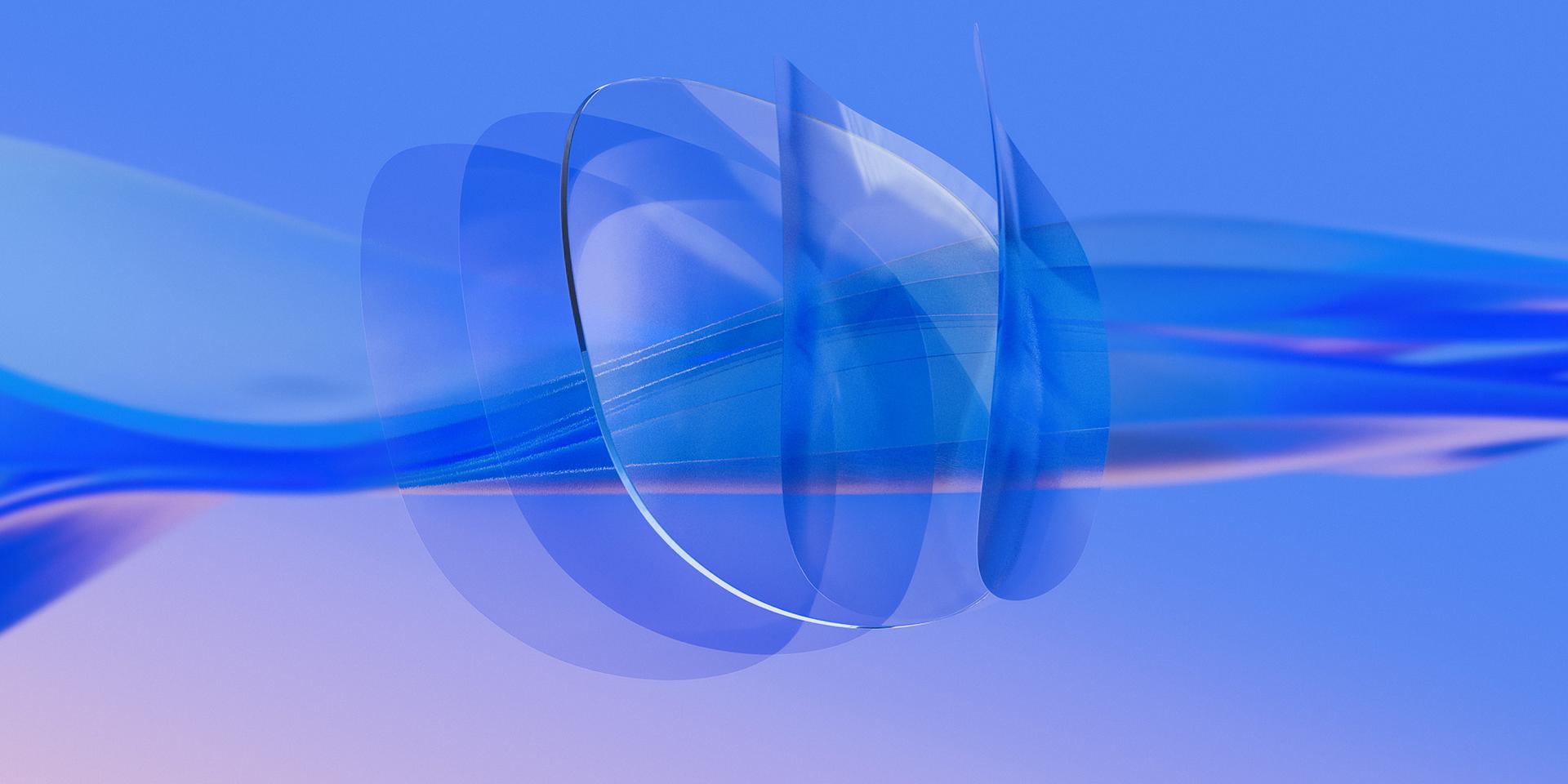 Representación en 3D por CGI de un lente ZEISS transparente en el que se aplican múltiples capas ultrafinas de recubrimiento a la parte posterior y frontal del lente.