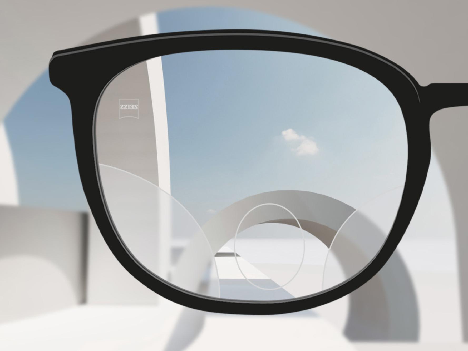 Ilustración esquemática del diseño de los lentes ZEISS MyoKids: la mitad superior del lente favorece la visión de lejos y la mitad inferior favorece la visión de cerca.