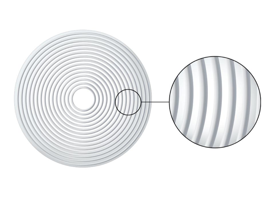 Ilustración de un lente ZEISS MyoCare con elementos C.A.R.E. para crear zonas de desenfoque que ralentizan la progresión de la miopía.