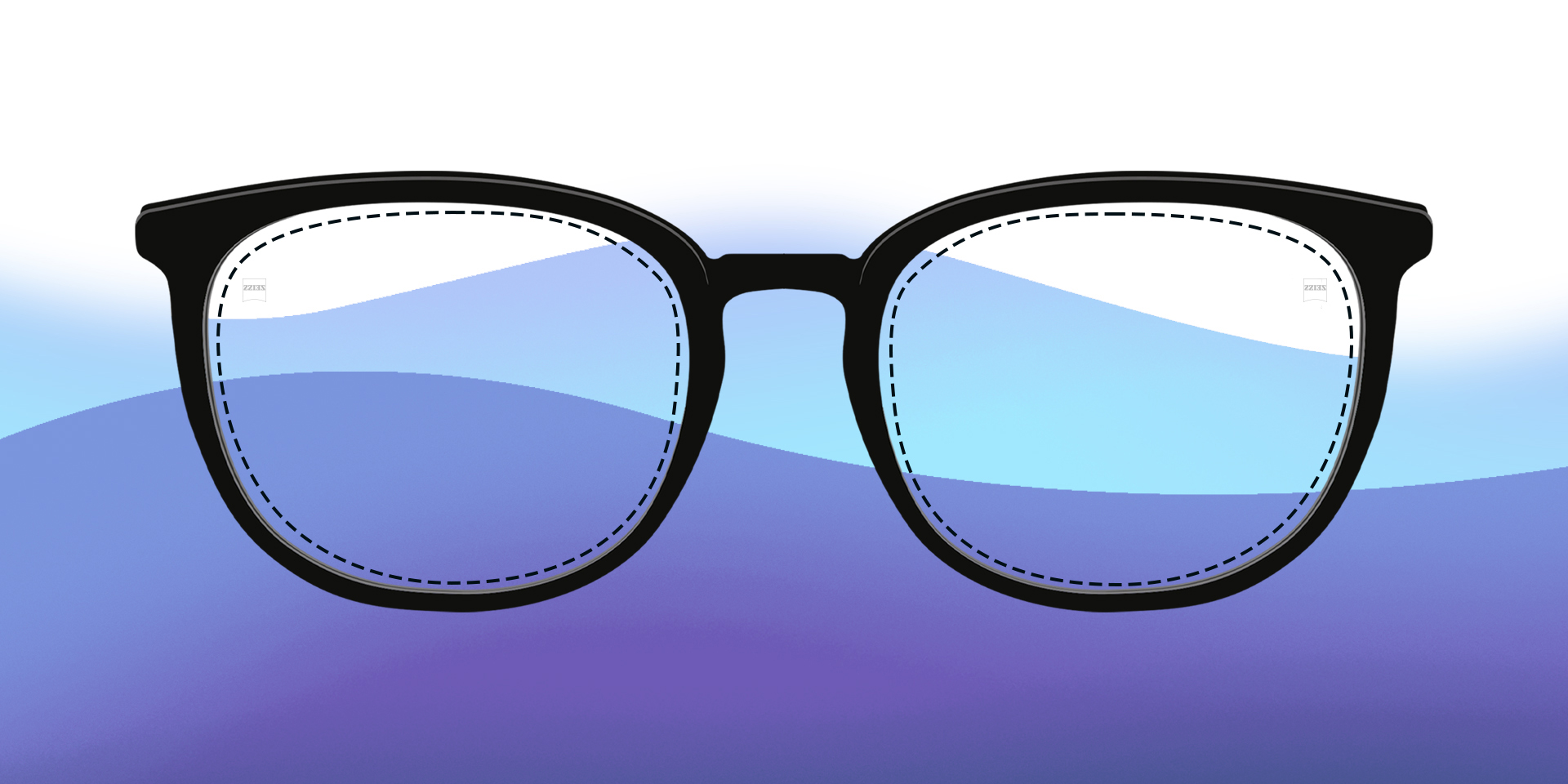 Imagen de lentes monofocales ilustrados sobre un fondo colorido.