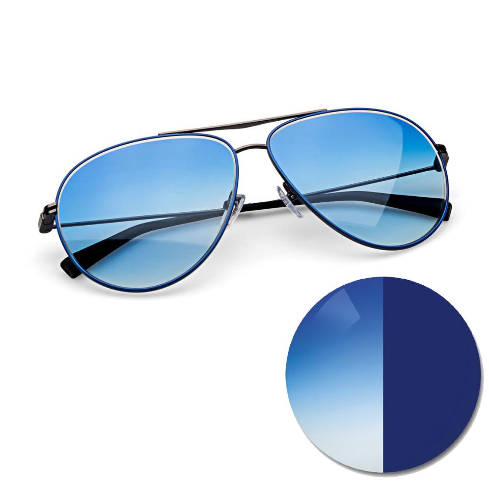Lentes con AdaptiveSun de ZEISS en gradiente de azul y un punto de color en tono claro y oscuro
