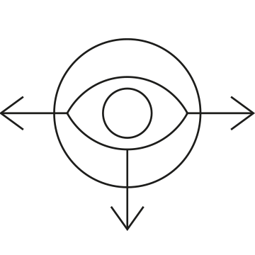 Ícono que muestra un ojo en un círculo con tres flechas: izquierda, abajo y derecha.