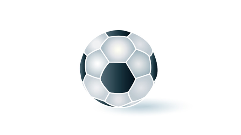 Ilustración en 3D de una pelota de fútbol en blanco y negro.